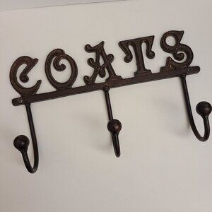 Vintage Cast Iron COATS Brown Wall Hanging 3 Hooks